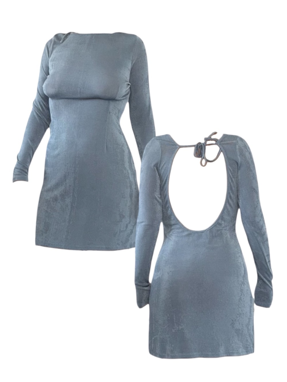 NWOT Dusty Blue Long Sleeve Mini Scoop Back Dress